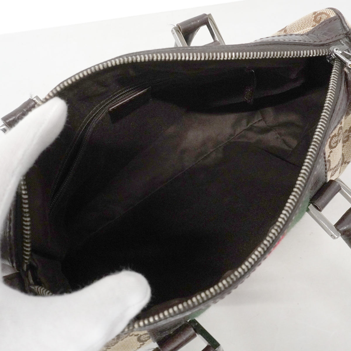 【6ib1272】グッチ ハンドバッグ GGキャンバス/シェリーライン 30458 キャンバス ベージュ ブラウン シルバー金具【中古】レディース