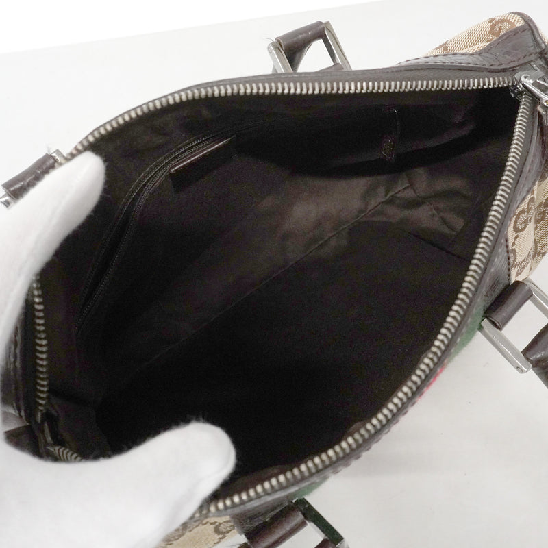 【6ib1272】グッチ ハンドバッグ GGキャンバス/シェリーライン 30458 キャンバス ベージュ ブラウン シルバー金具【中古】レディース