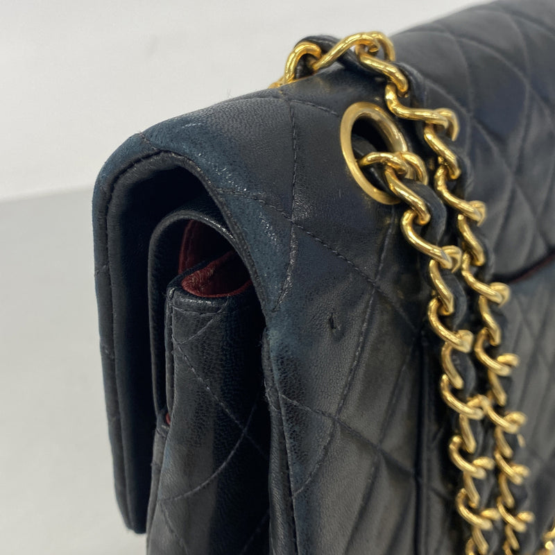 【6ib1289】シャネル ショルダーバッグ マトラッセ Wフラップ Wチェーン ラムスキン ブラック ゴールド金具【中古】レディース