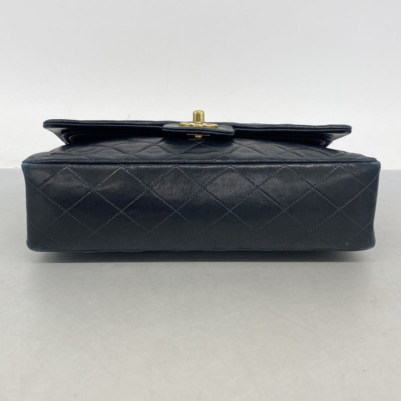 【6ib1289】シャネル ショルダーバッグ マトラッセ Wフラップ Wチェーン ラムスキン ブラック ゴールド金具【中古】レディース
