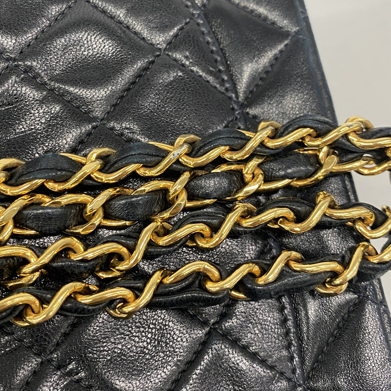 【6ib1289】シャネル ショルダーバッグ マトラッセ Wフラップ Wチェーン ラムスキン ブラック ゴールド金具【中古】レディース