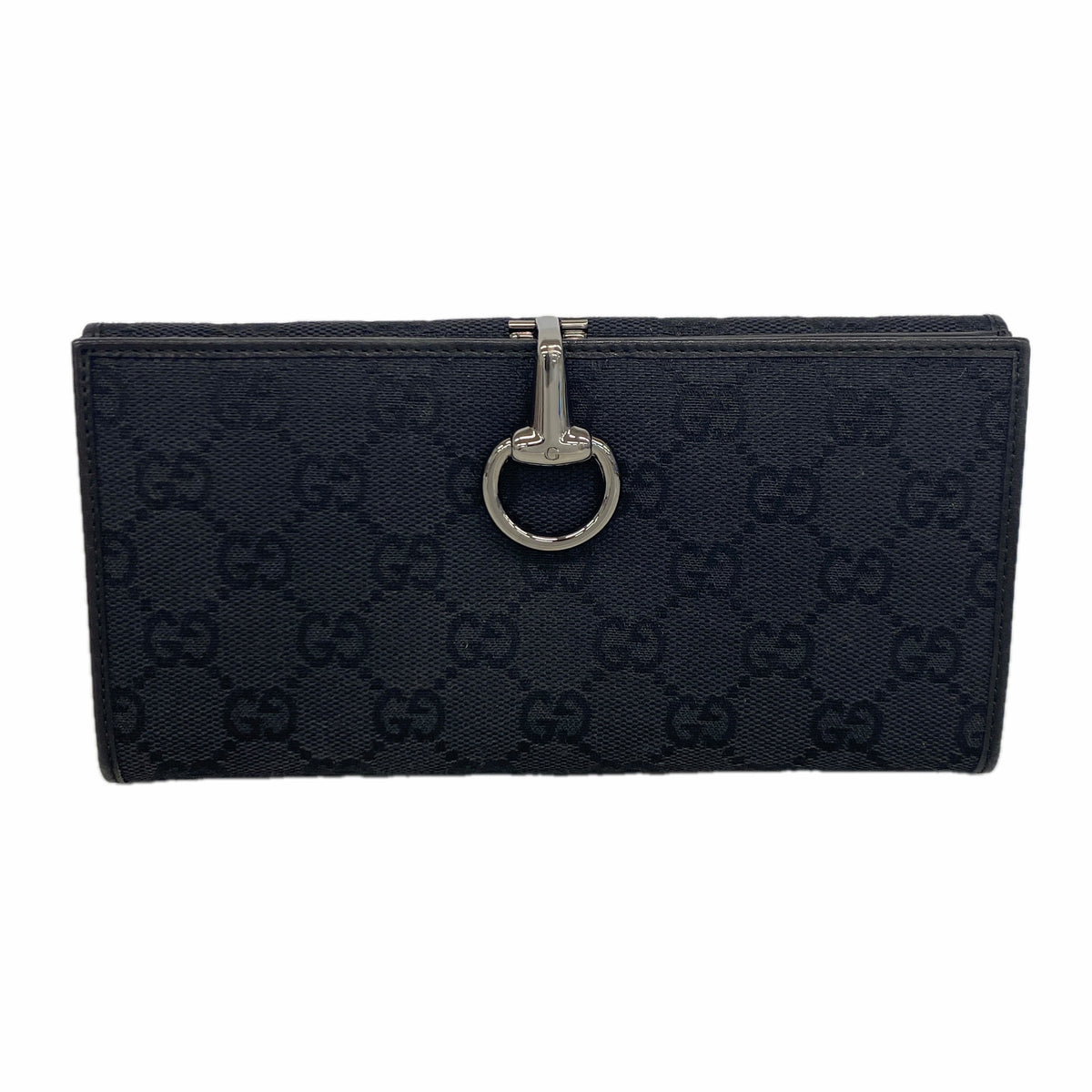 【6ib1298】グッチ 長財布 GGキャンバス 101602 キャンバス ブラック シルバー金具【中古】レディース