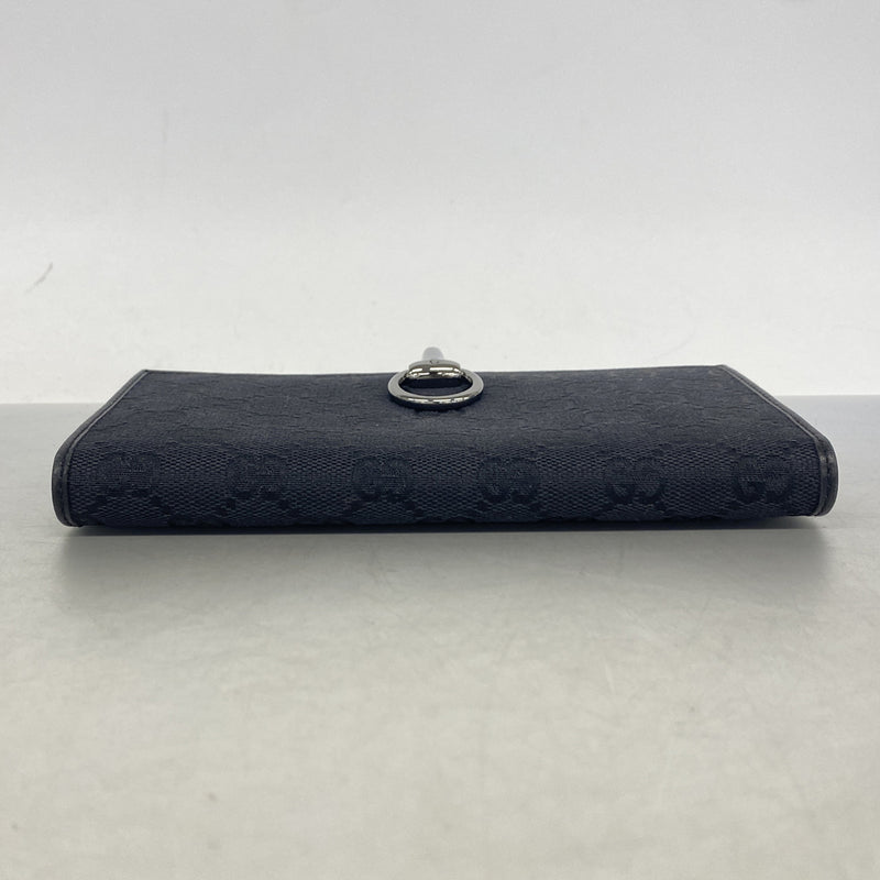 【6ib1298】グッチ 長財布 GGキャンバス 101602 キャンバス ブラック シルバー金具【中古】レディース