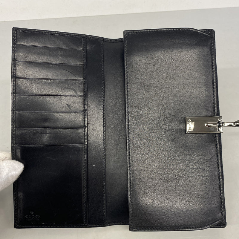 【6ib1298】グッチ 長財布 GGキャンバス 101602 キャンバス ブラック シルバー金具【中古】レディース
