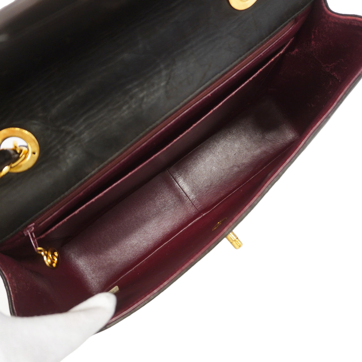 【6ib1308-h】シャネル ショルダーバッグ デカマトラッセ Wチェーン ラムスキン ブラック ゴールド金具【中古】レディース