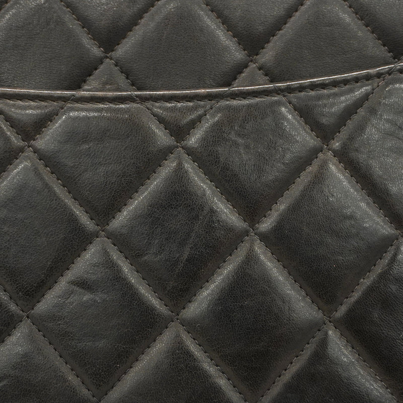 【6ib1308-h】シャネル ショルダーバッグ デカマトラッセ Wチェーン ラムスキン ブラック ゴールド金具【中古】レディース
