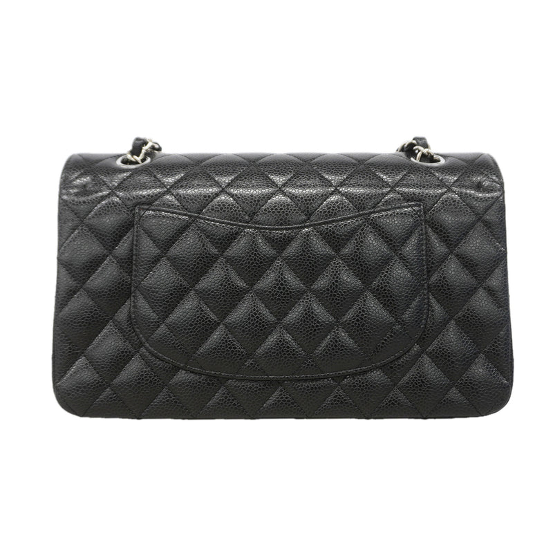【6ib1309-h】シャネル ショルダーバッグ マトラッセ Wフラップ Wチェーン キャビアスキン ブラック シルバー金具【中古】レディース