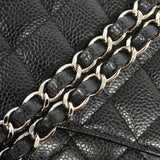 【6ib1309-h】シャネル ショルダーバッグ マトラッセ Wフラップ Wチェーン キャビアスキン ブラック シルバー金具【中古】レディース