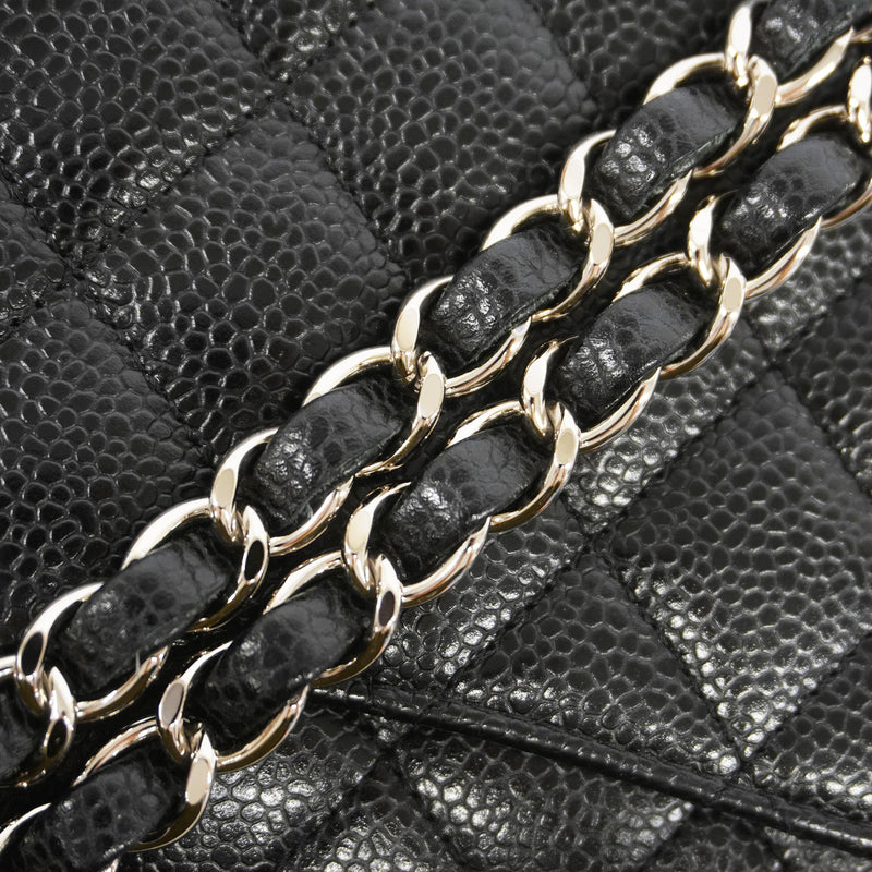 【6ib1309-h】シャネル ショルダーバッグ マトラッセ Wフラップ Wチェーン キャビアスキン ブラック シルバー金具【中古】レディース