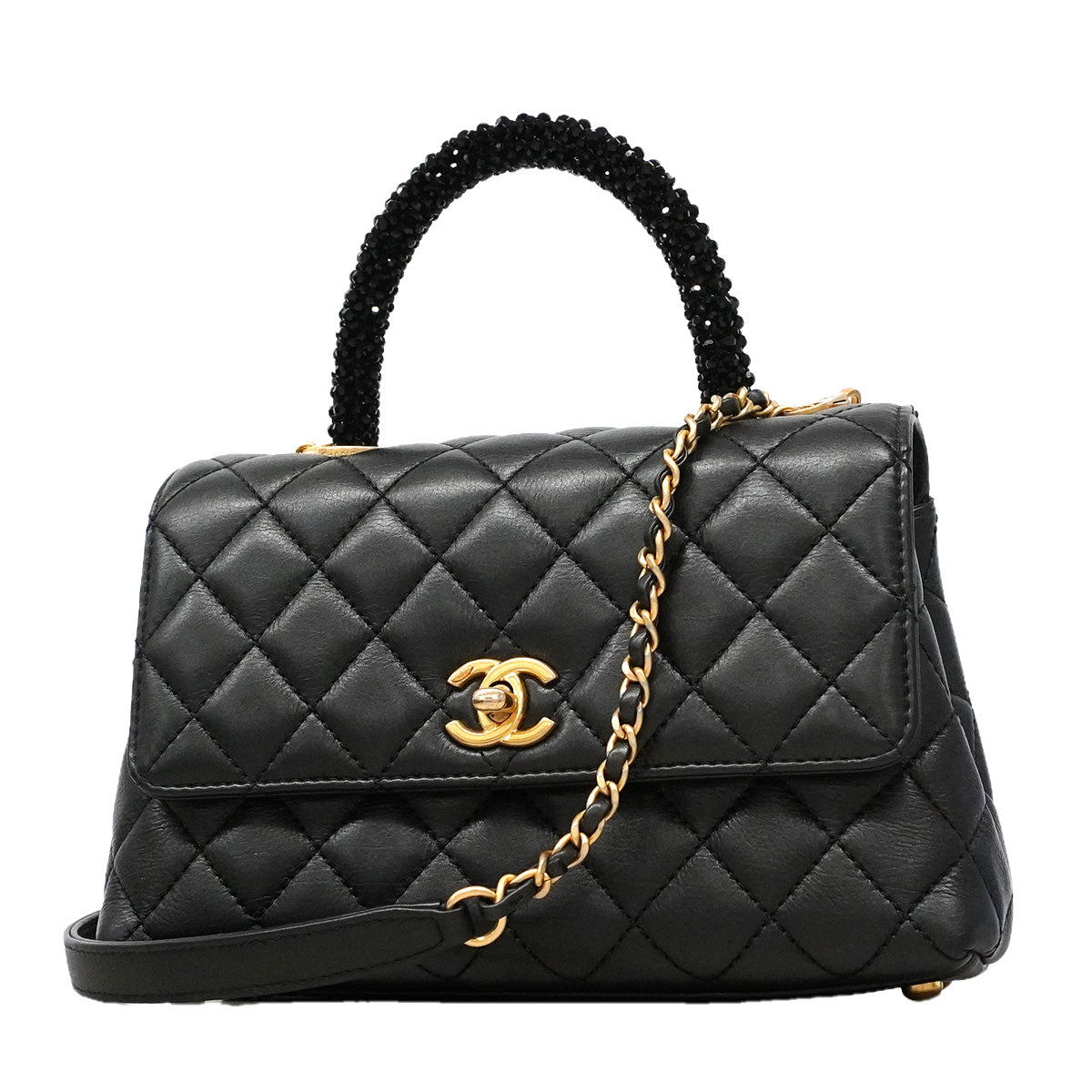 【6ib1311】シャネル ハンドバッグ チェーンショルダー ココハンドル ラムスキン ブラック ゴールド金具 2wayバッグ【中古】レディース