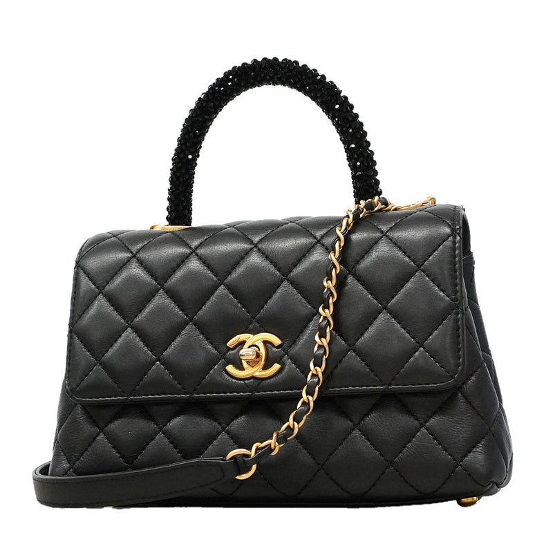 【6ib1311】シャネル ハンドバッグ チェーンショルダー ココハンドル ラムスキン ブラック ゴールド金具 2wayバッグ【中古】レディース