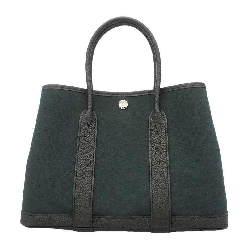 【6ib1314】エルメス トートバッグ ガーデンパーティTPM トワルオフィシエ ネゴンダ ブラック カーキ シルバー金具 G刻印【中古】レディース