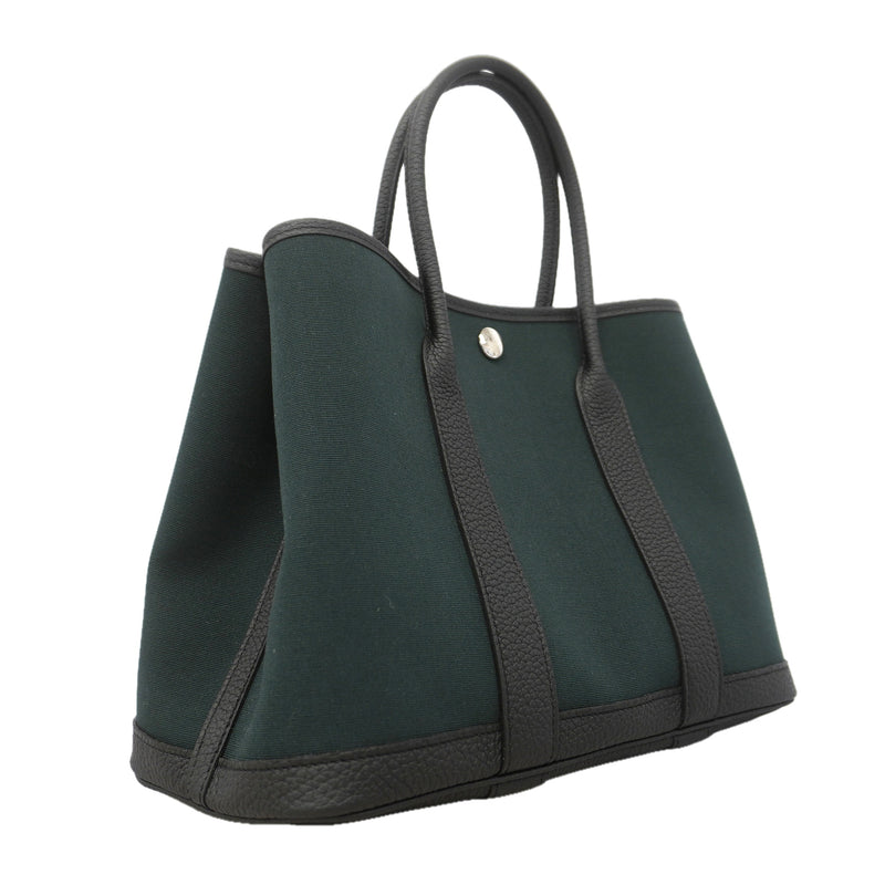 【6ib1314】エルメス トートバッグ ガーデンパーティTPM トワルオフィシエ ネゴンダ ブラック カーキ シルバー金具 G刻印【中古】レディース