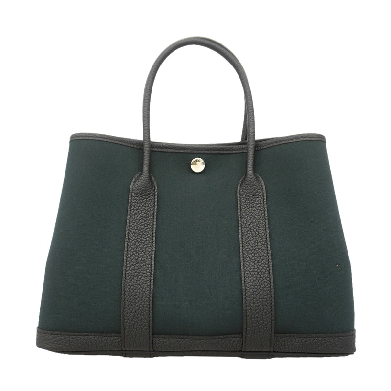【6ib1314】エルメス トートバッグ ガーデンパーティTPM トワルオフィシエ ネゴンダ ブラック カーキ シルバー金具 G刻印【中古】レディース