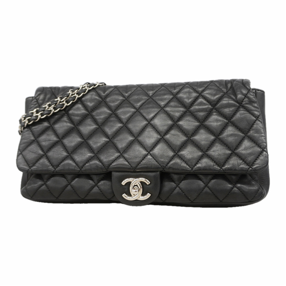 【6ib1323】シャネル ショルダーバッグ マトラッセ Wチェーン ラムスキン ブラック シルバー金具【中古】レディース