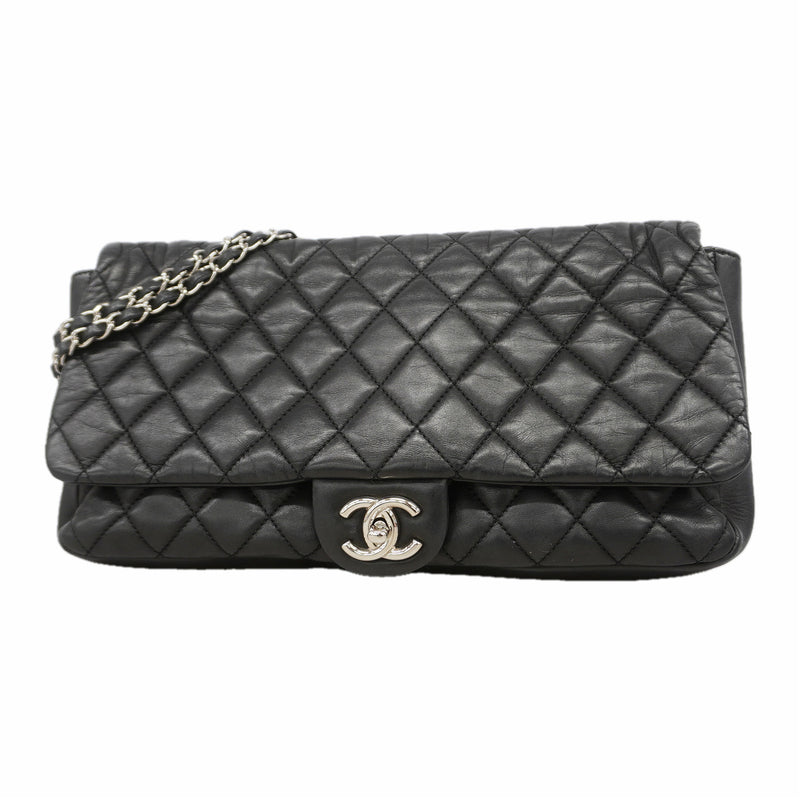 【6ib1323】シャネル ショルダーバッグ マトラッセ Wチェーン ラムスキン ブラック シルバー金具【中古】レディース