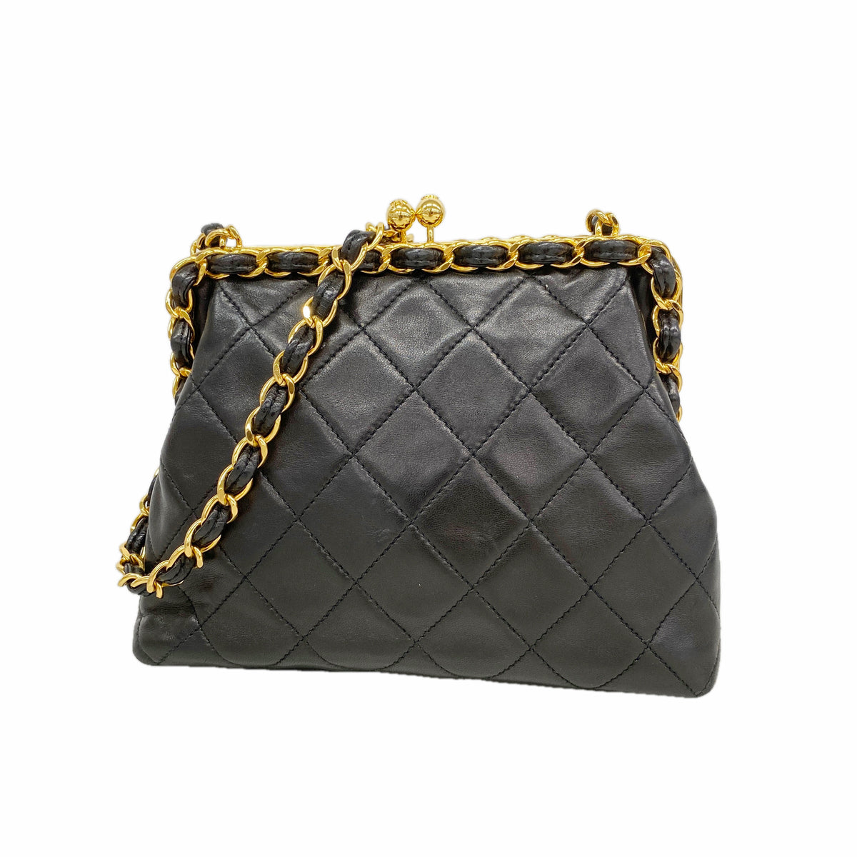 【6ib1325】シャネル ハンドバッグ マトラッセ ラムスキン ブラック ゴールド金具【中古】レディース
