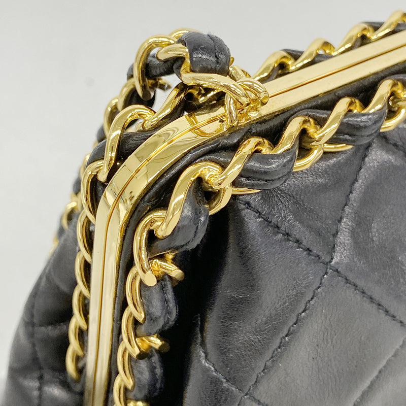 【6ib1325】シャネル ハンドバッグ マトラッセ ラムスキン ブラック ゴールド金具【中古】レディース