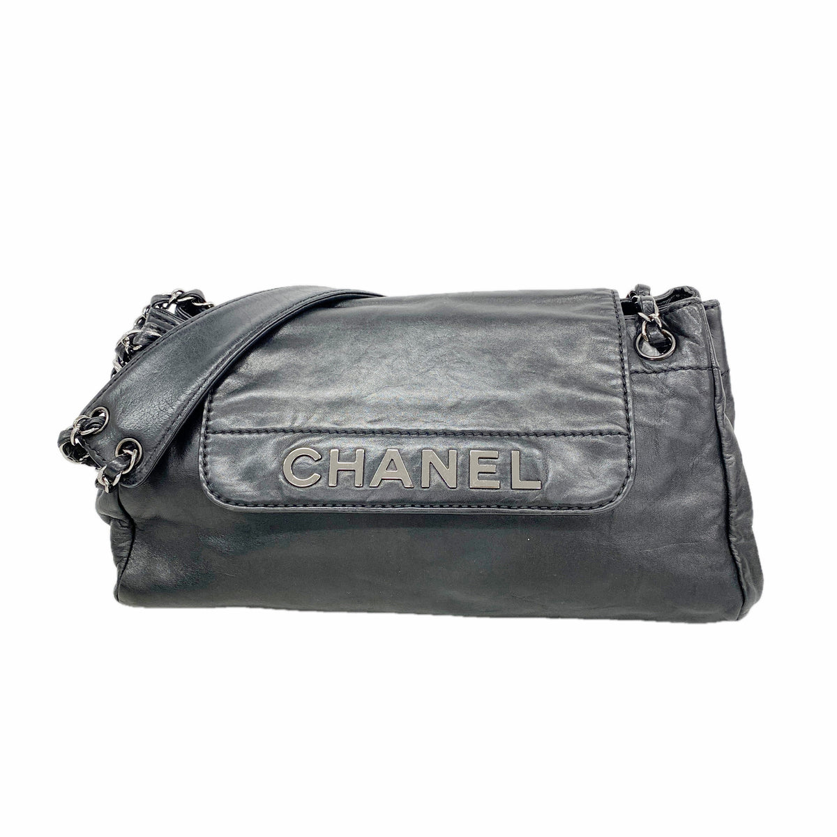 【6ib1338】シャネル ショルダーバッグ チェーンショルダー ラムスキン ブラック シルバー金具【中古】レディース