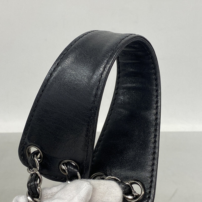 【6ib1338】シャネル ショルダーバッグ チェーンショルダー ラムスキン ブラック シルバー金具【中古】レディース