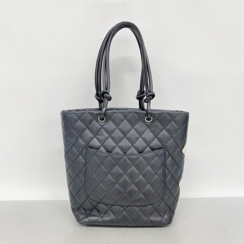 【6ib1339】シャネル トートバッグ カンボン ラムスキン ブラック シルバー金具【中古】レディース