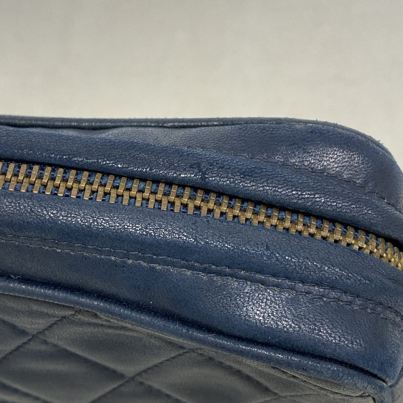 【6ib1364】シャネル ショルダーバッグ マトラッセ フリンジ付きチェーンショルダー ラムスキン ネイビー ゴールド金具【中古】レディース