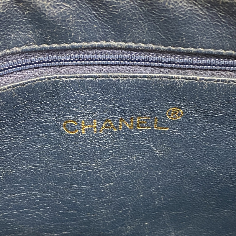 【6ib1364】シャネル ショルダーバッグ マトラッセ フリンジ付きチェーンショルダー ラムスキン ネイビー ゴールド金具【中古】レディース