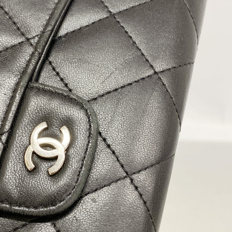 【6ib1396】シャネル 三つ折り長財布 マトラッセ ラムスキン ブラック シルバー金具【中古】レディース
