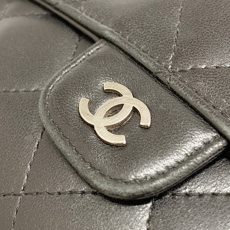 【6ib1396】シャネル 三つ折り長財布 マトラッセ ラムスキン ブラック シルバー金具【中古】レディース