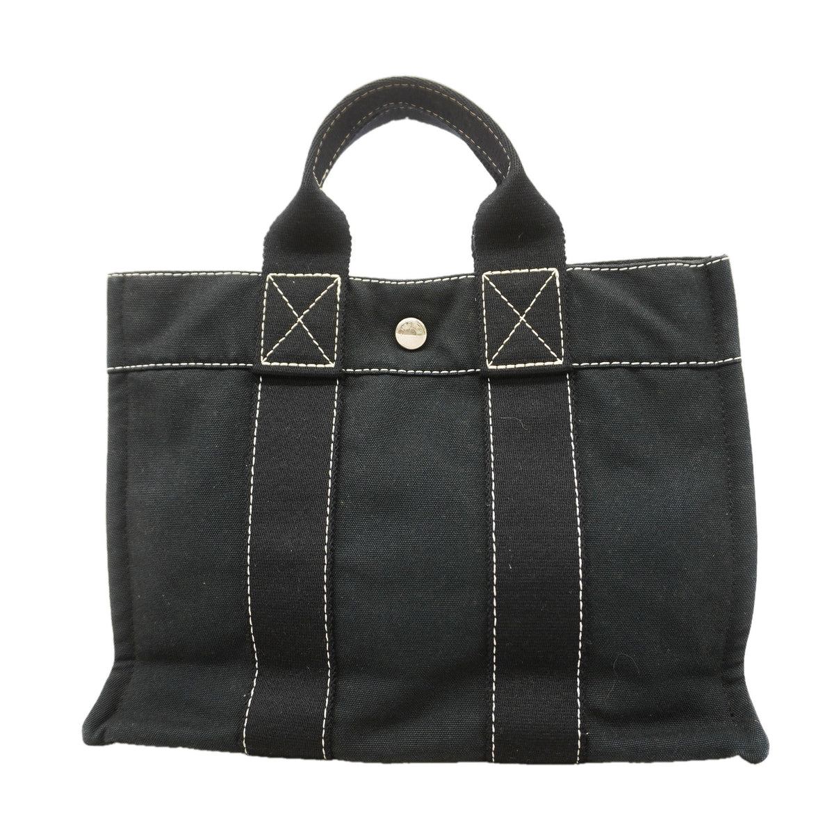 【6ib1407】エルメス ハンドバッグ ドーヴィルPM キャンバス ブラック シルバー金具【中古】レディース