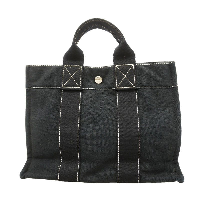 【6ib1407】エルメス ハンドバッグ ドーヴィルPM キャンバス ブラック シルバー金具【中古】レディース