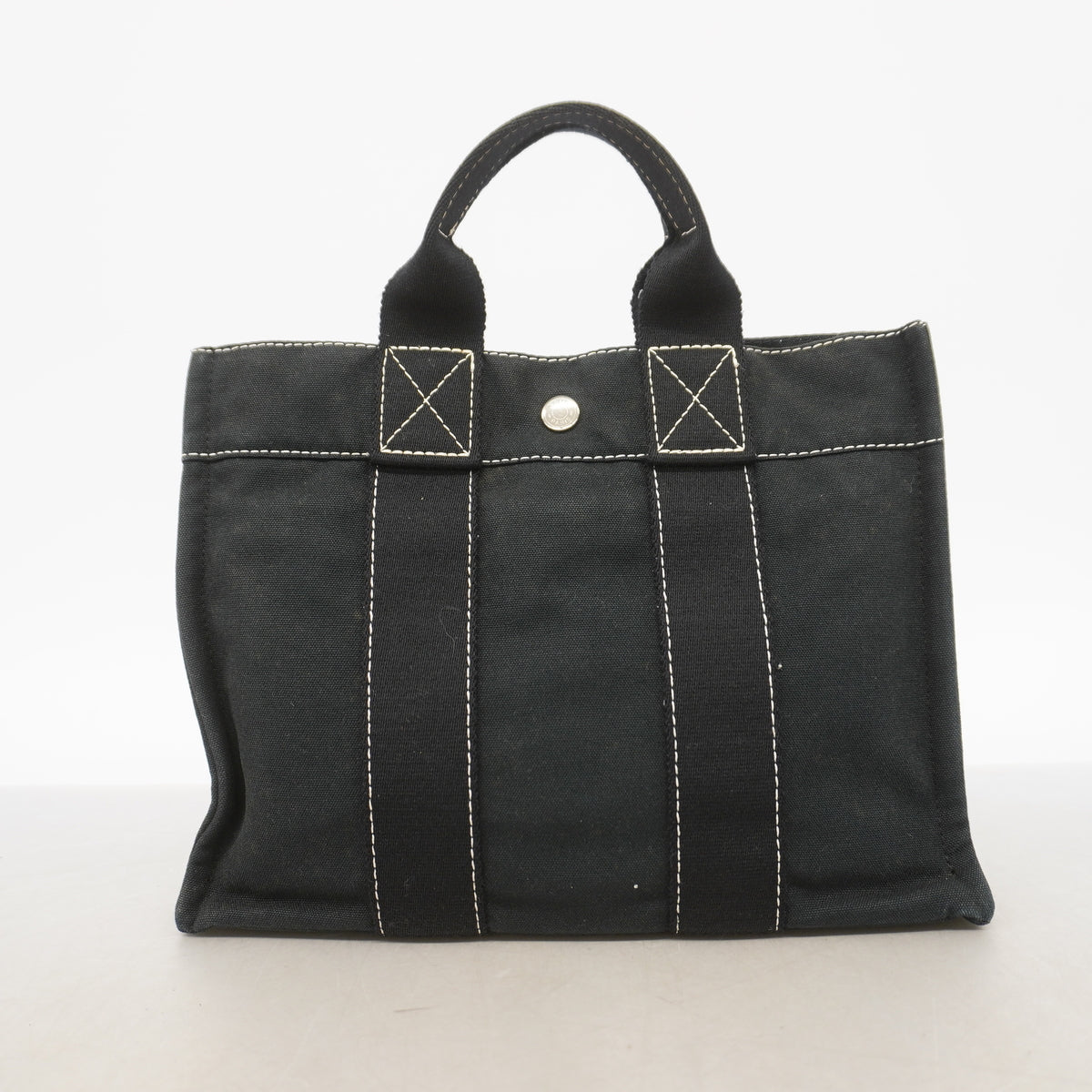 【6ib1407】エルメス ハンドバッグ ドーヴィルPM キャンバス ブラック シルバー金具【中古】レディース