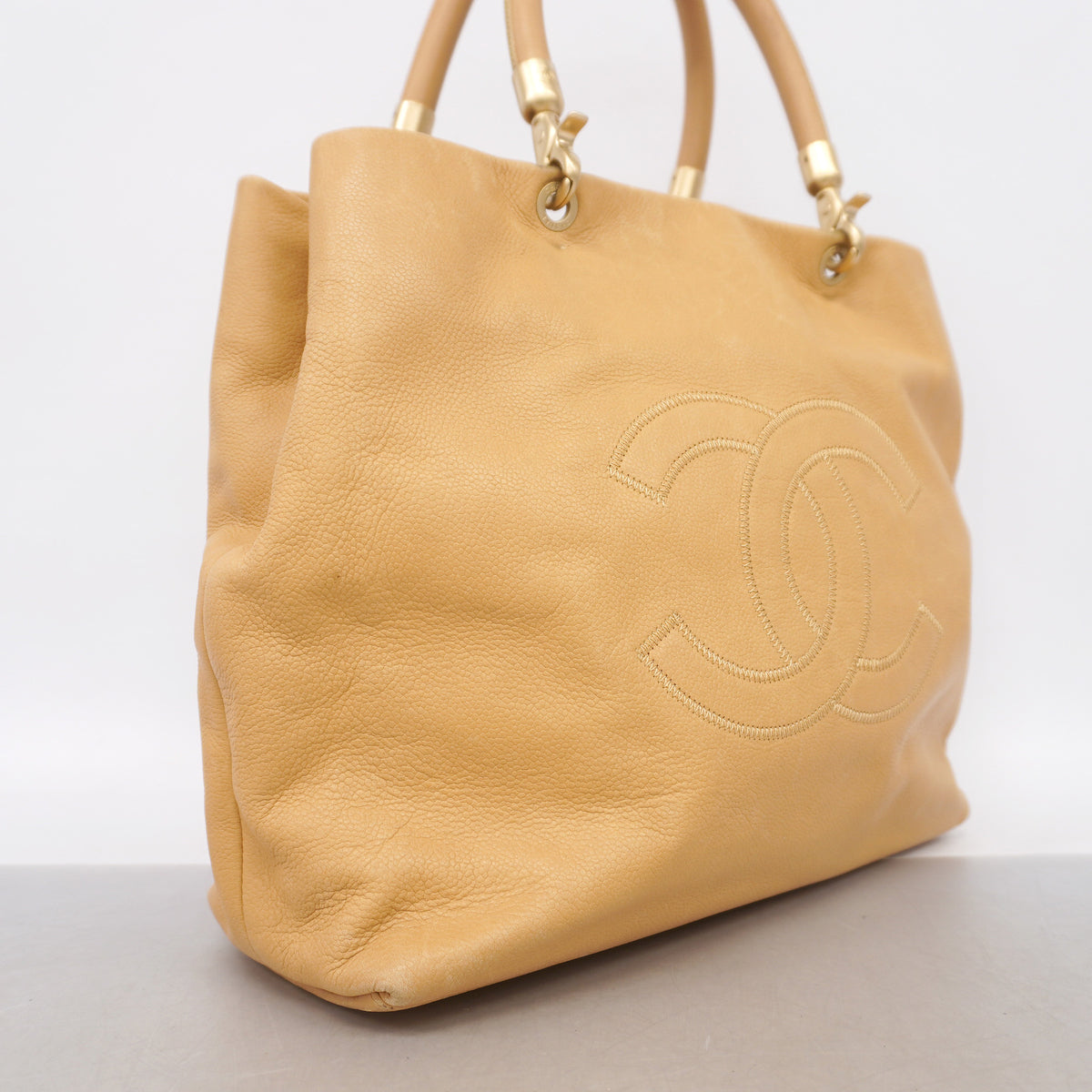 【6ib1427】シャネル トートバッグ キャビアスキン ベージュ ゴールド金具【中古】レディース