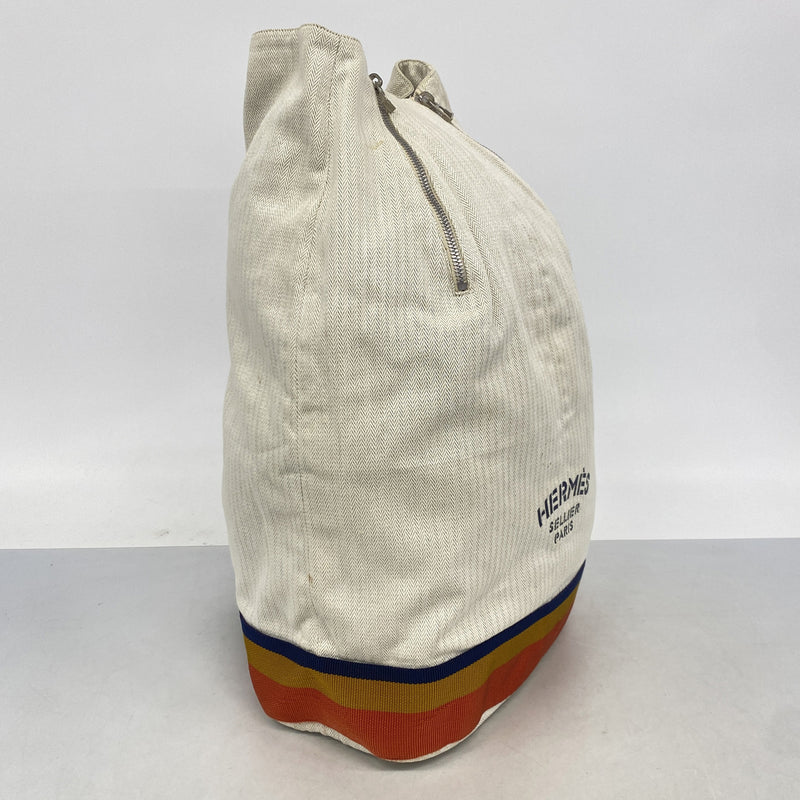【6ib1439】エルメス ショルダーバッグ キャバリエ トワルアッシュ ホワイト オレンジ シルバー金具【中古】メンズ レディース ユニセックス