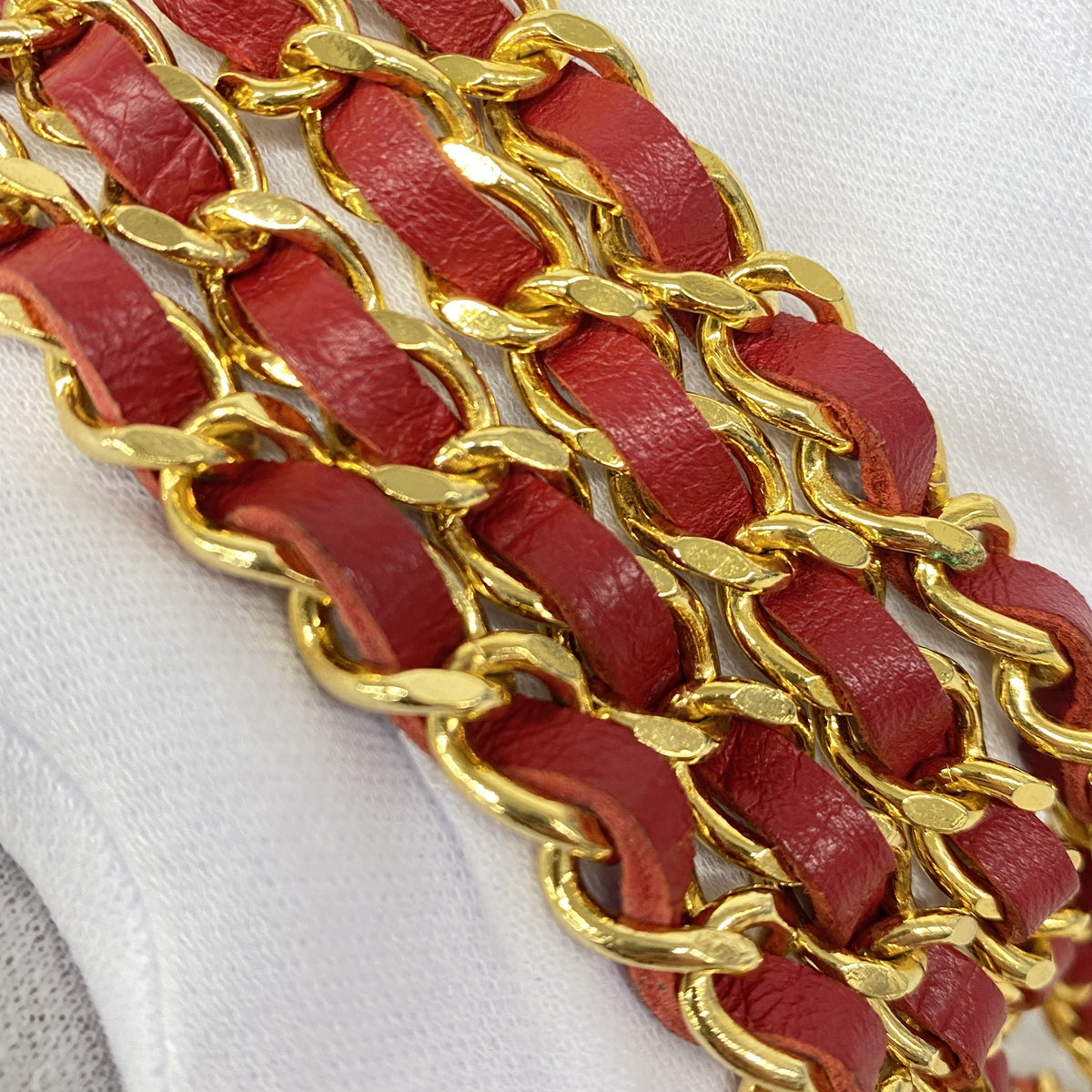 【6ib1441】シャネル ベルト メタル ゴールド レッド ゴールド金具【中古】レディース