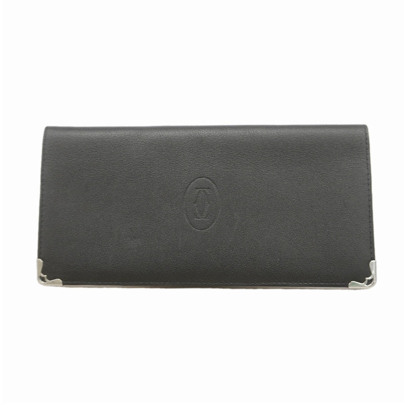 【6ib1456】カルティエ 長札入れ レザー ブラック ゴールド金具【中古】メンズ レディース ユニセックス