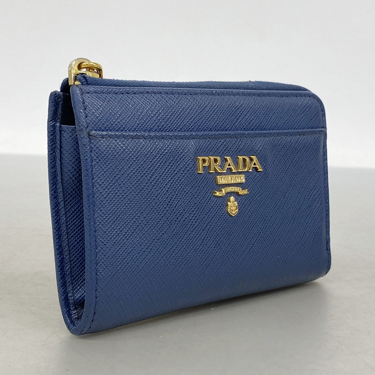 【6ib1478】プラダ コインケース サフィアーノ レザー ブルー ゴールド金具【中古】レディース