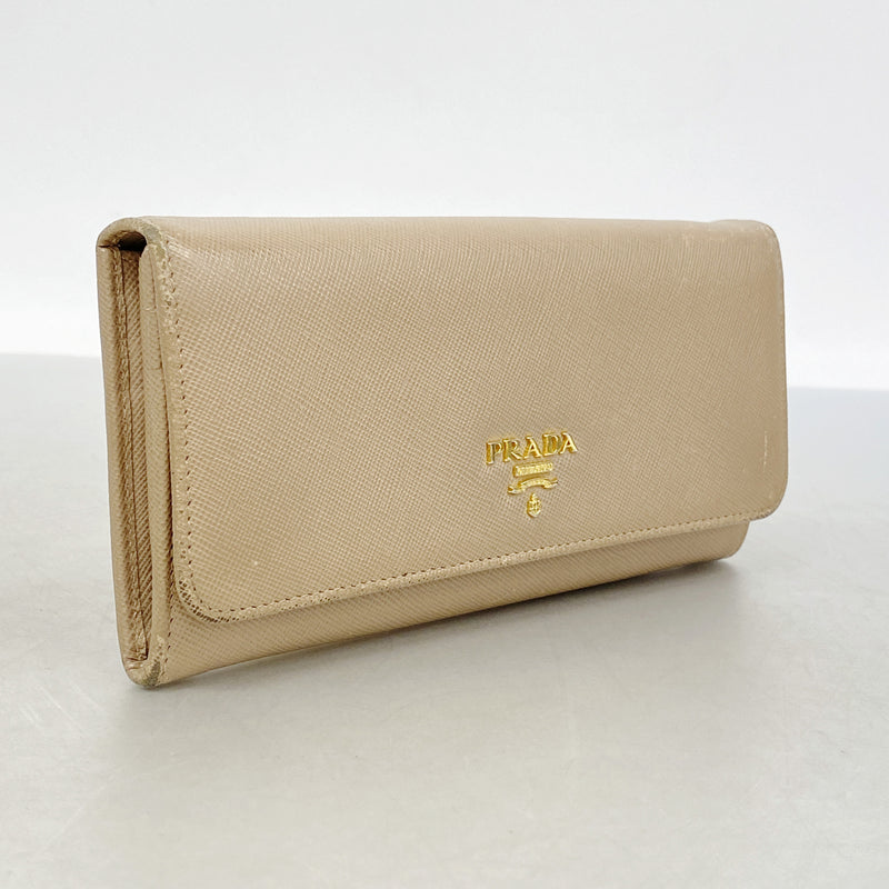 【6ib1479】プラダ 長財布 レザー ベージュ ゴールド金具【中古】レディース