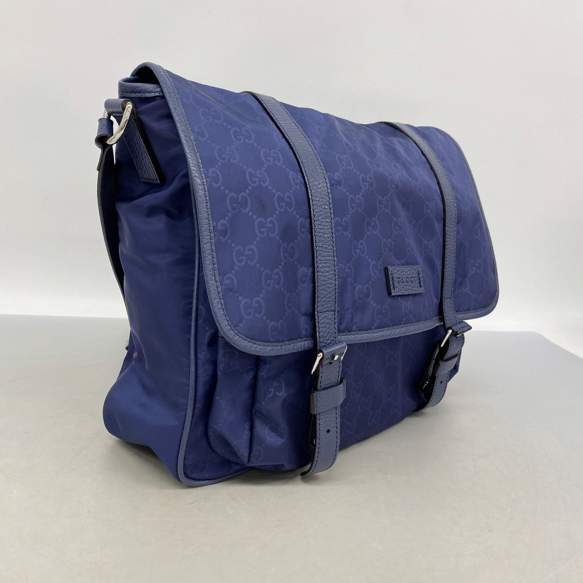 【6ib1481】グッチ ショルダーバッグ GGナイロン 510334 ナイロン ブルー シルバー金具【中古】メンズ
