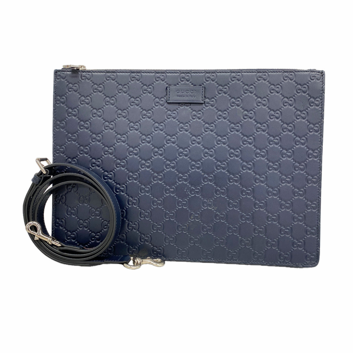 【6ib1482】グッチ ショルダーバッグ グッチシマ 429004 レザー ネイビー シルバー金具【中古】メンズ