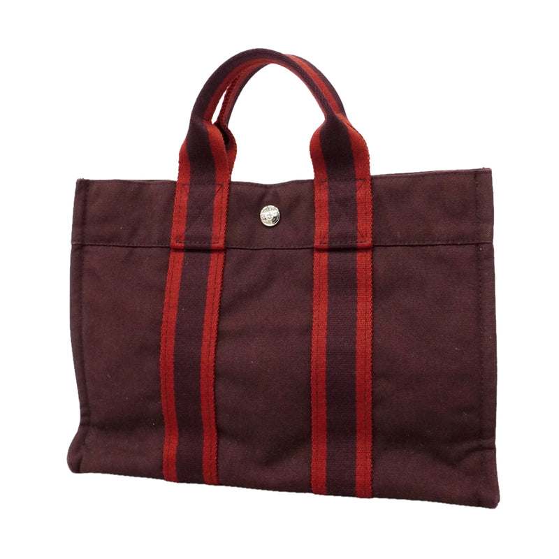 【6ib1484】エルメス トートバッグ エールラインPM キャンバス ブラウン シルバー金具【中古】レディース