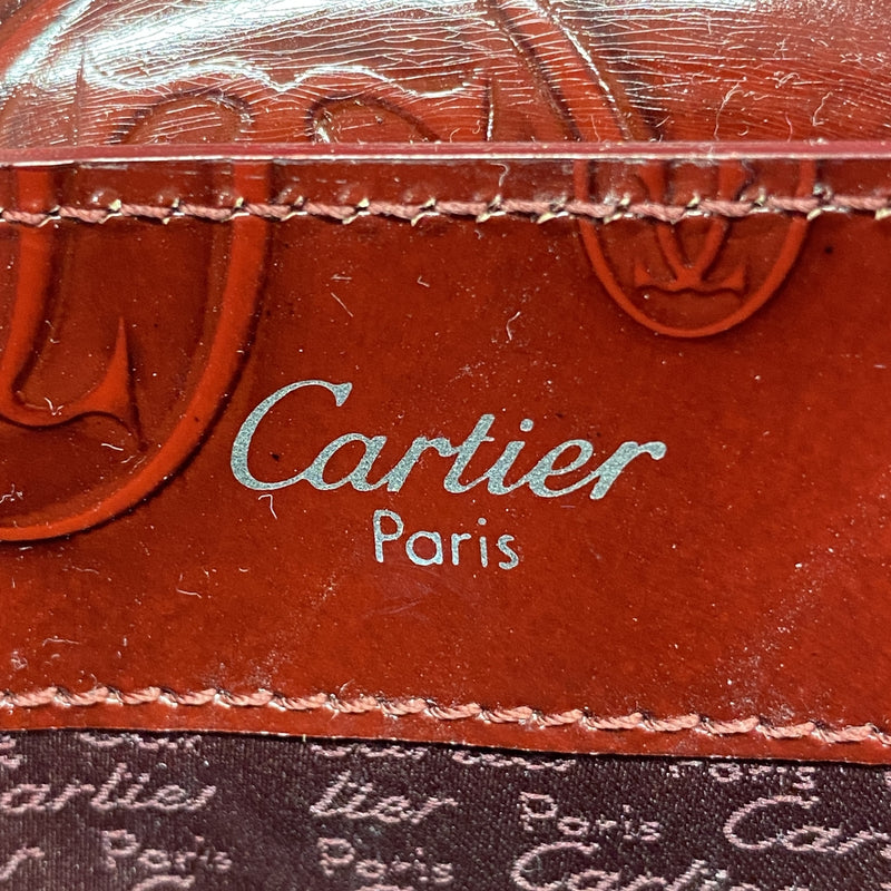 【6ib1494】カルティエ ハンドバッグ ハッピーバースデー パテントレザー ボルドー シルバー金具【中古】レディース