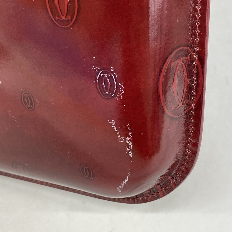 【6ib1494】カルティエ ハンドバッグ ハッピーバースデー パテントレザー ボルドー シルバー金具【中古】レディース