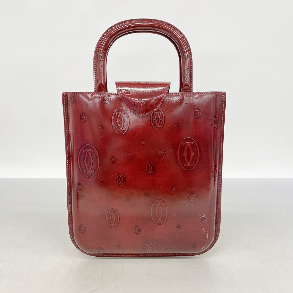 【6ib1494】カルティエ ハンドバッグ ハッピーバースデー パテントレザー ボルドー シルバー金具【中古】レディース