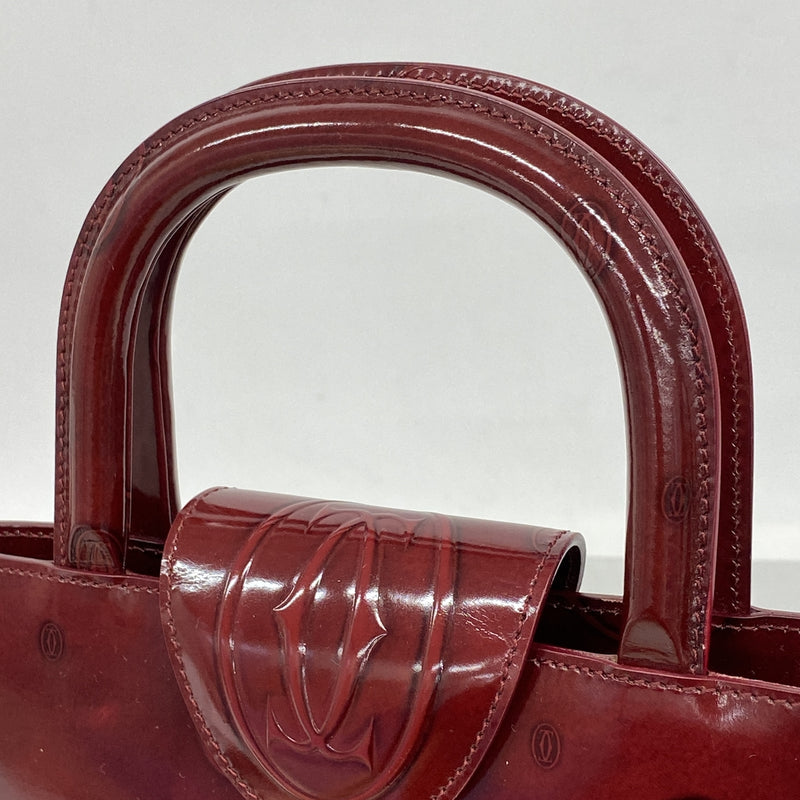 【6ib1494】カルティエ ハンドバッグ ハッピーバースデー パテントレザー ボルドー シルバー金具【中古】レディース