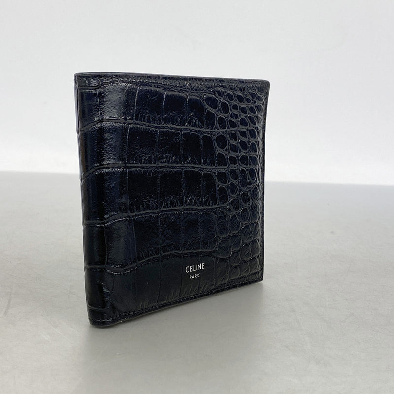 【6ib1496】セリーヌ 財布 レザー ブラック シルバー金具【中古】メンズ