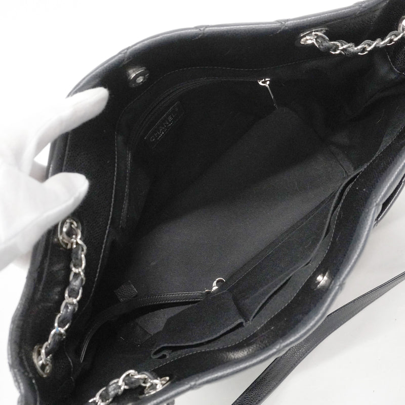 【6ib1509】シャネル チェーントート マトラッセ キャビアスキン ブラック シルバー金具【中古】レディース