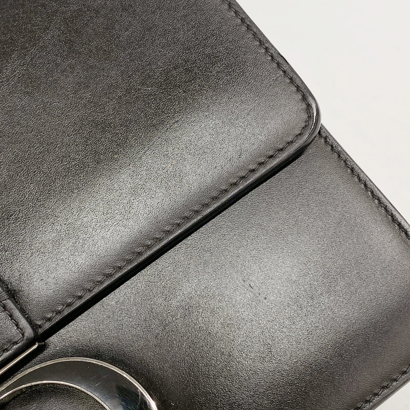 【6ib1527】クリスチャンディオール ショルダーバッグ カロ レザー ブラック シルバー金具【中古】レディース
