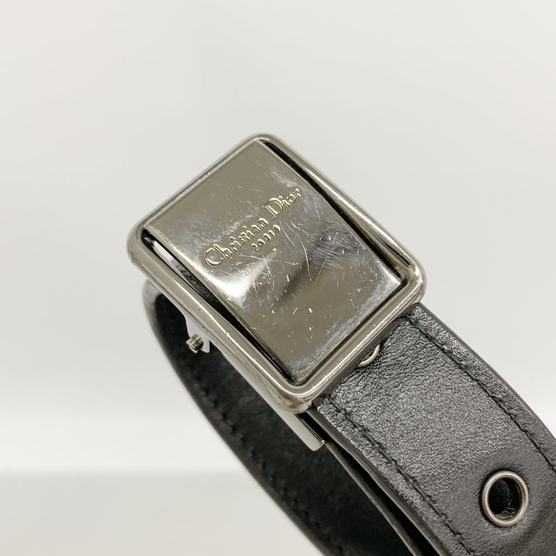 【6ib1527】クリスチャンディオール ショルダーバッグ カロ レザー ブラック シルバー金具【中古】レディース