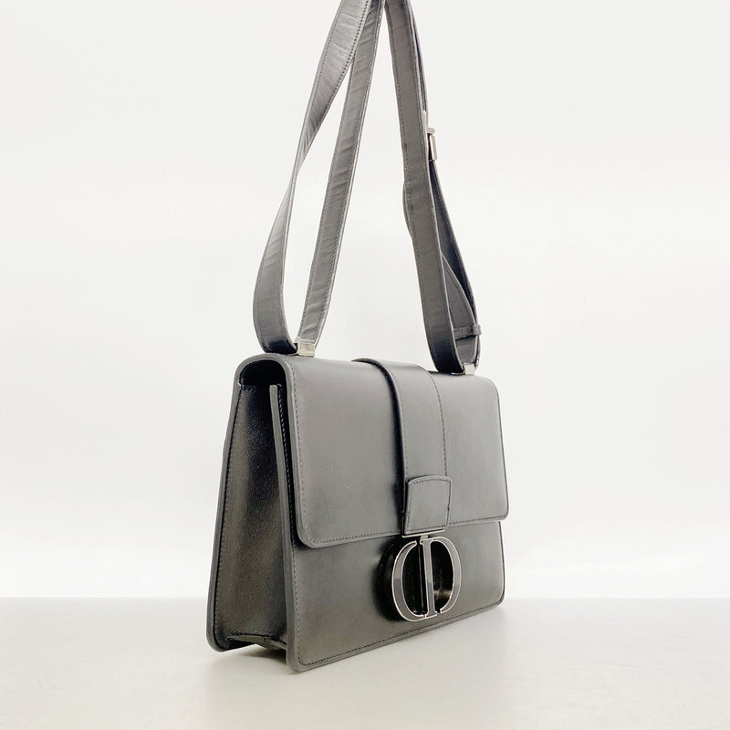 【6ib1527】クリスチャンディオール ショルダーバッグ カロ レザー ブラック シルバー金具【中古】レディース